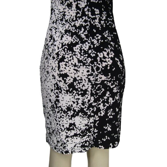 LAUREN RALPH LAUREN Knit ABSTRACT Ruched Black White Career Sheath Mod Dress 4 - Picture 8 of 11